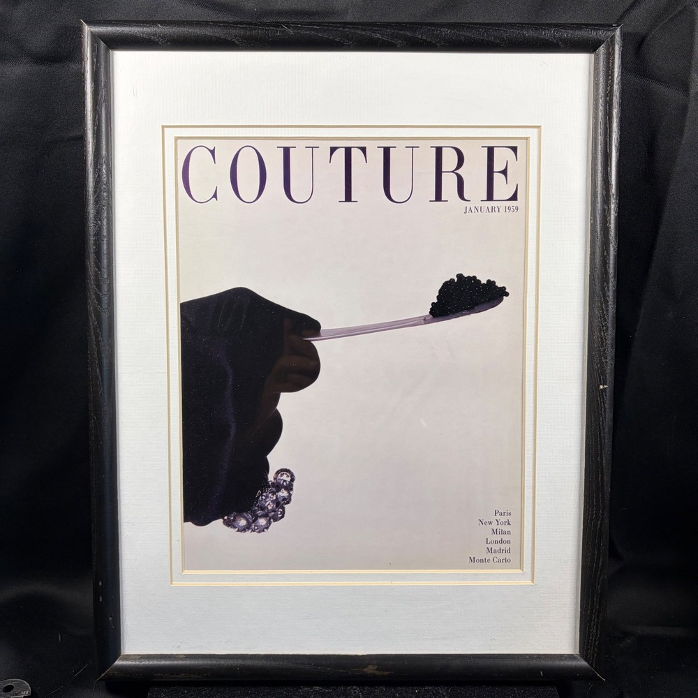 Vintage Couture Magazine January 1959 Framed Cover Fashion Caviar Art 12x15